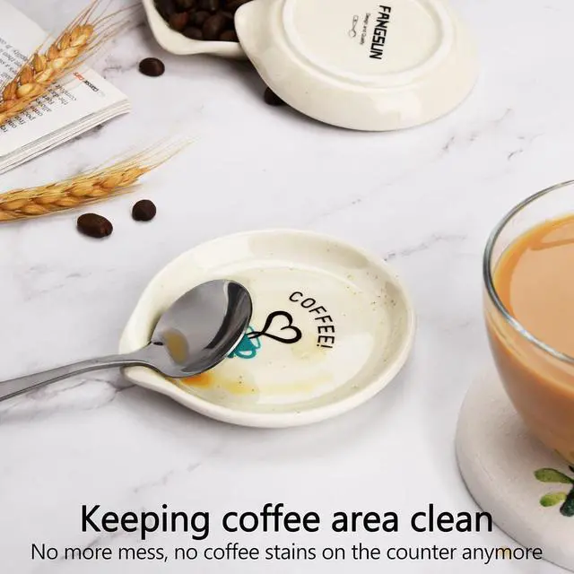 Alt view image 2 of 7 - FANGSUN Coffee Spoon Rest, 3.5 Inch Ceramic Spoon Holder, White | Dishwasher Safe, Keeps Counter Clean, Coffee Bar Accessory, Teaspoon Rest, Farmhouse Style Decor, Coffee Station, Gift Idea