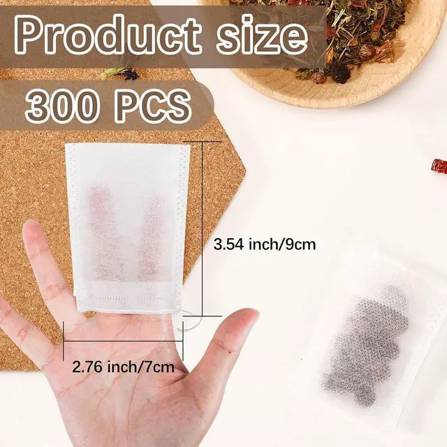 Alt view image 2 of 7 - 300 Pcs Empty Tea Bags for Loose Leaf Tea, Disposable Small tea Filter Bags with Drawstring fillable Cloth Diy Empty Tea Sachets for Loosetea, Coffee, Herbs, Spice (3.54 x 2.75 inch)