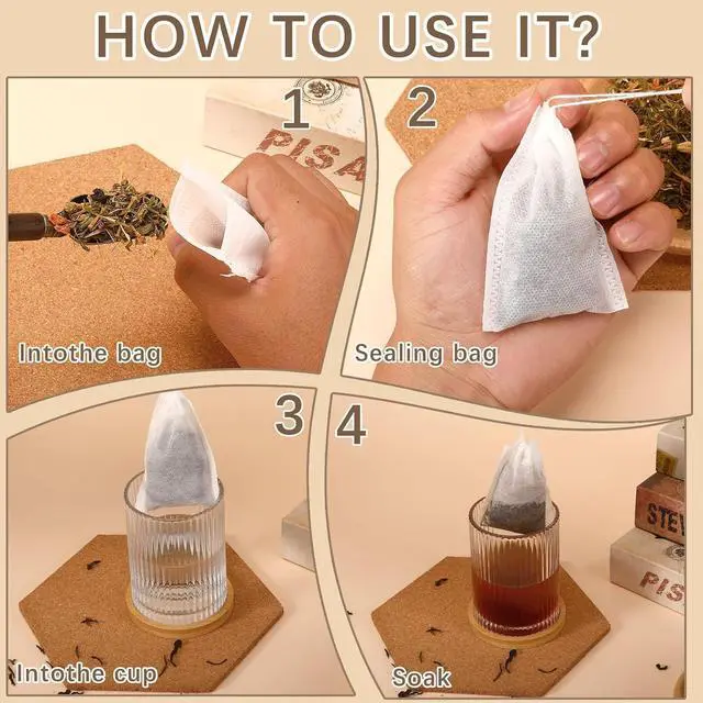 Alt view image 4 of 7 - 300 Pcs Empty Tea Bags for Loose Leaf Tea, Disposable Small tea Filter Bags with Drawstring fillable Cloth Diy Empty Tea Sachets for Loosetea, Coffee, Herbs, Spice (3.54 x 2.75 inch)