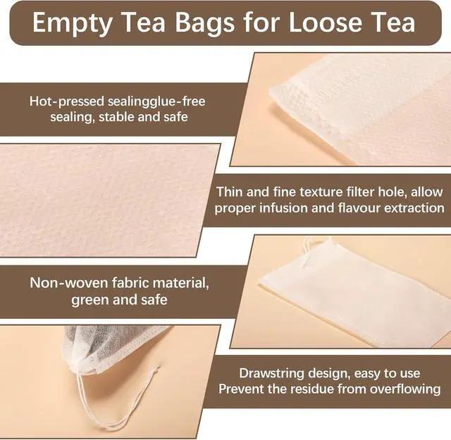 Alt view image 3 of 7 - 300 Pcs Empty Tea Bags for Loose Leaf Tea, Disposable Small tea Filter Bags with Drawstring fillable Cloth Diy Empty Tea Sachets for Loosetea, Coffee, Herbs, Spice (3.54 x 2.75 inch)