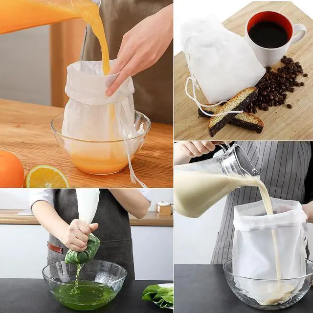 Alt view image 6 of 6 - 2 Pack Reusable 150 Micron Fine Mesh Bag Nut Milk Bag, Nylon Nut Bag Strainer for Straining FruitJuice,Apple Grape Wine Press,NutMilk,Yogrut,Doufu,Almond, Coffee with Drawstring (11.8x11.8in)