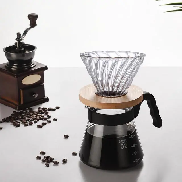Main image of Gute Glass Pour Over Coffee Dripper with Bamboo Stand,1-4 Cups | Spiral Inner Design,Heatproof Glass,Detachable Base,Quick Rinse Clean,Fits Mugs & Carafes,Home Office,Lightweight