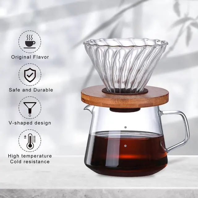 Alt view image 2 of 4 - Gute Glass Pour Over Coffee Dripper with Bamboo Stand,1-4 Cups | Spiral Inner Design,Heatproof Glass,Detachable Base,Quick Rinse Clean,Fits Mugs & Carafes,Home Office,Lightweight