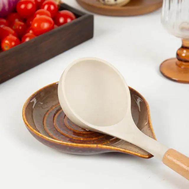 Alt view image 2 of 6 - Ceramic Spoon Rest for Stove Top,Large Spoon Holder, Cooking Utensil Rest for Kitchen Counter, Farmhouse Kitchen Accessories for Ladle, Spatula rest(6.3 Inch with handle) (Speckled Brown)