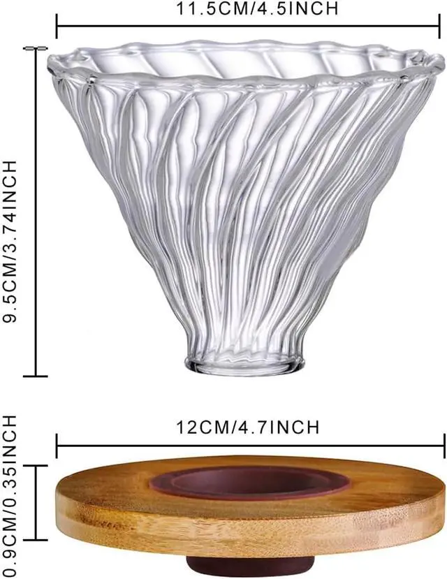 Alt view image 4 of 4 - Gute Glass Pour Over Coffee Dripper with Bamboo Stand,1-4 Cups | Spiral Inner Design,Heatproof Glass,Detachable Base,Quick Rinse Clean,Fits Mugs & Carafes,Home Office,Lightweight