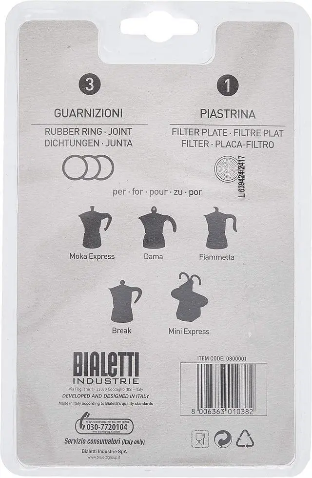 Alt view image 2 of 2 - Bialetti Replacement Gaskets and Filter for 1 Cup Moka / Break / Dama / Mini Express Espresso Makers (1-CUP Size)