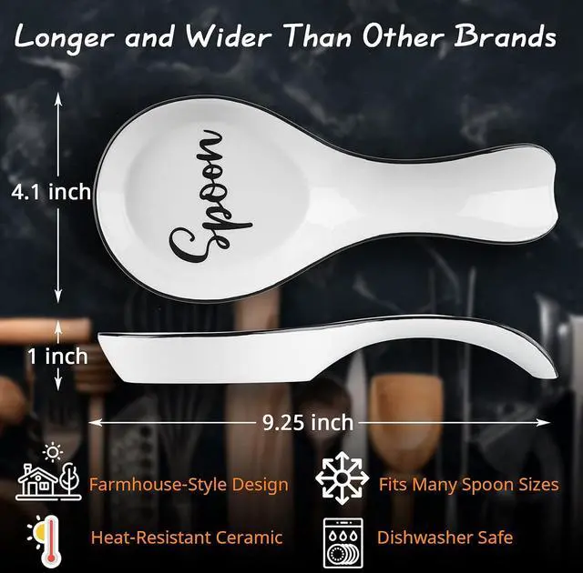 Alt view image 3 of 7 - Ceramic Spoon Rest for Stove Top, DAYYET Large Spoon Holder, Spoon Rest for Kitchen Counter, Spatula Holder Utensil Rest for Ladles, Tong, Modern Kitchen Decor, White