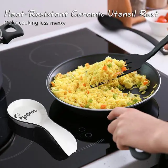 Alt view image 4 of 7 - Ceramic Spoon Rest for Stove Top, DAYYET Large Spoon Holder, Spoon Rest for Kitchen Counter, Spatula Holder Utensil Rest for Ladles, Tong, Modern Kitchen Decor, White