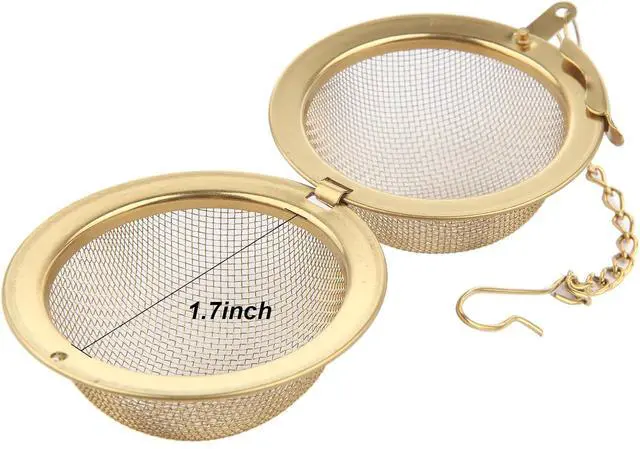 Alt view image 2 of 7 - Luckyiren Tea Ball Infuser with Chain;; Premium Stainless Steel Fine Mesh Screen Tea Strainer Filters Colander Cullender Sieve Infusion Steeper Maker for Loose Leaf Tea Herbs, 2 Pieces, Golden