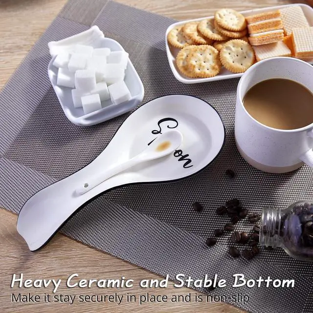 Alt view image 5 of 7 - Ceramic Spoon Rest for Stove Top, DAYYET Large Spoon Holder, Spoon Rest for Kitchen Counter, Spatula Holder Utensil Rest for Ladles, Tong, Modern Kitchen Decor, White