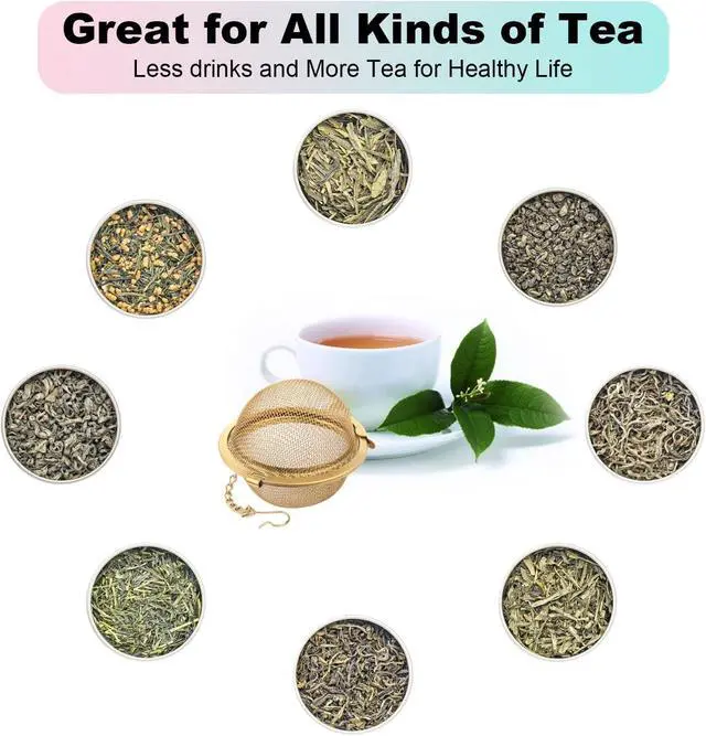 Alt view image 6 of 7 - Luckyiren Tea Ball Infuser with Chain;; Premium Stainless Steel Fine Mesh Screen Tea Strainer Filters Colander Cullender Sieve Infusion Steeper Maker for Loose Leaf Tea Herbs, 2 Pieces, Golden
