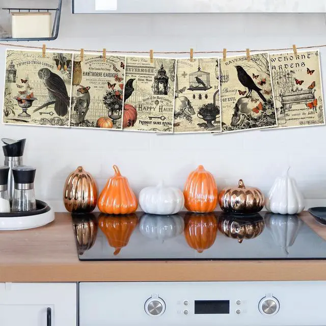 Alt view image 6 of 7 - Whaline 6Pcs Halloween Swedish Dishcloths Vintage Owl Crow Skull Cotton Kitchen Towels Reusable Absorbent Dish Towels for Home Party Housewarming Cleaning, 7 x 8 Inch