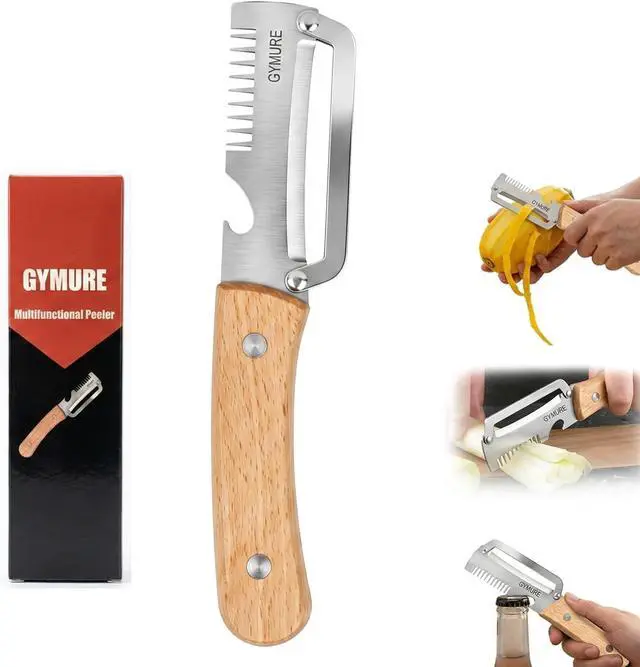 Main image of 3 in 1 Multifunctional Vegetable Peeler with Wooden Handle and Bottle Opener, Stainless Steel Peelers for Kitchen, Multi Functional Vegetable Peeler for Fruit Potato Carrot Pumpkin Zucchini (1 PACK)