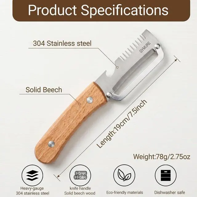 Alt view image 2 of 7 - 3 in 1 Multifunctional Vegetable Peeler with Wooden Handle and Bottle Opener, Stainless Steel Peelers for Kitchen, Multi Functional Vegetable Peeler for Fruit Potato Carrot Pumpkin Zucchini (1 PACK)