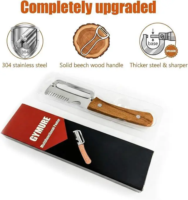 Alt view image 3 of 7 - 3 in 1 Multifunctional Vegetable Peeler with Wooden Handle and Bottle Opener, Stainless Steel Peelers for Kitchen, Multi Functional Vegetable Peeler for Fruit Potato Carrot Pumpkin Zucchini (1 PACK)