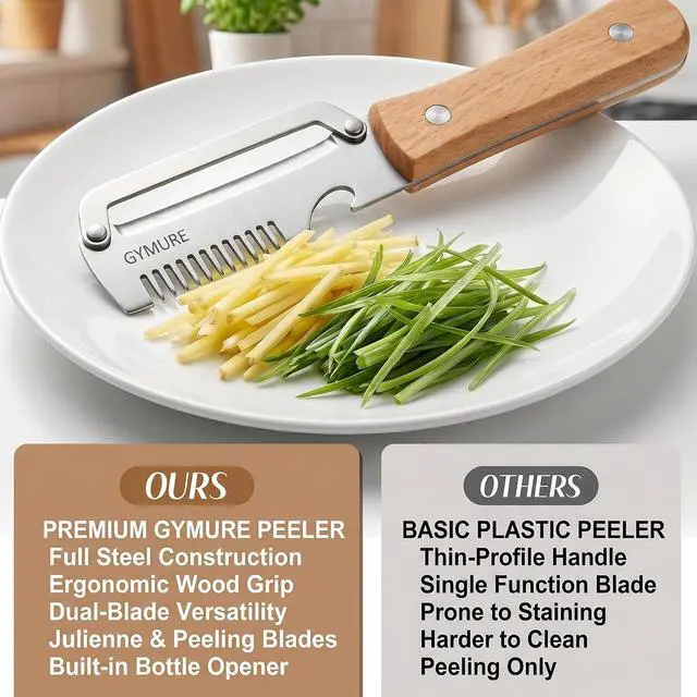 Alt view image 5 of 7 - 3 in 1 Multifunctional Vegetable Peeler with Wooden Handle and Bottle Opener, Stainless Steel Peelers for Kitchen, Multi Functional Vegetable Peeler for Fruit Potato Carrot Pumpkin Zucchini (1 PACK)
