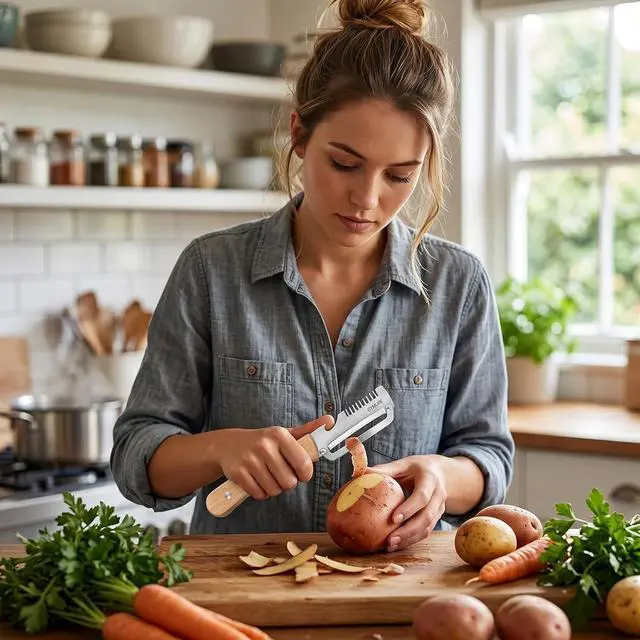 Alt view image 6 of 7 - 3 in 1 Multifunctional Vegetable Peeler with Wooden Handle and Bottle Opener, Stainless Steel Peelers for Kitchen, Multi Functional Vegetable Peeler for Fruit Potato Carrot Pumpkin Zucchini (1 PACK)