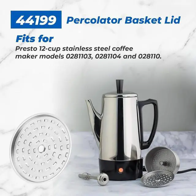 Alt view image 3 of 7 - 44199 Percolator Basket Lid Cover Replacement Parts for Presto 12 Cup | 3.8 Diameter Percolator Coffee Pot Stainless Steel Basket Lid Compatible with Presto 0281103 0281104 0281105