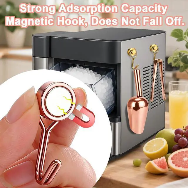 Alt view image 4 of 7 - Stainless Steel Ice Scoop for Freezer with Magnetic Hook & Ice Tongs | Ice Scoop for GE Profile Opal 2.0 Nugget Ice Maker, for Kitchen Bar Party Accessories (6OZ- Rose Gold)