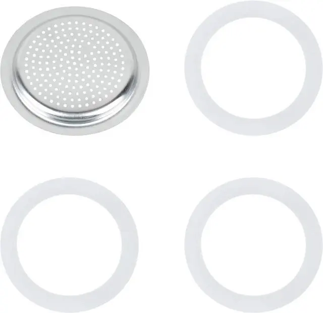Main image of Replacement Filter Set for 1 Cup Stove Top Espresso Maker Aluminum Filter | 3 Upgraded Silicone Sealing Rings, Silicone Rings, 1 Filter Included