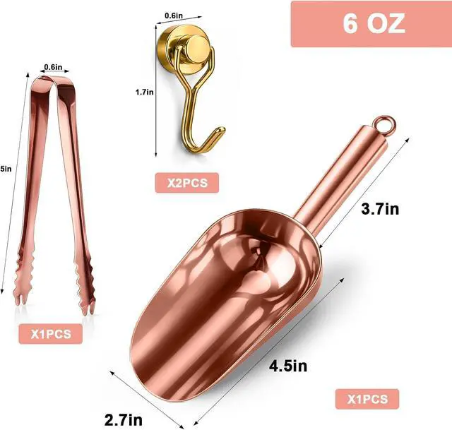 Alt view image 6 of 7 - Stainless Steel Ice Scoop for Freezer with Magnetic Hook & Ice Tongs | Ice Scoop for GE Profile Opal 2.0 Nugget Ice Maker, for Kitchen Bar Party Accessories (6OZ- Rose Gold)