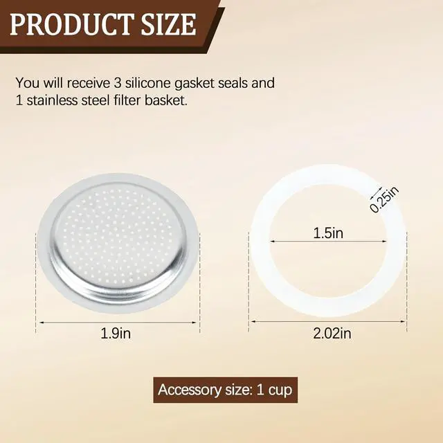 Alt view image 3 of 7 - Replacement Filter Set for 1 Cup Stove Top Espresso Maker Aluminum Filter | 3 Upgraded Silicone Sealing Rings, Silicone Rings, 1 Filter Included