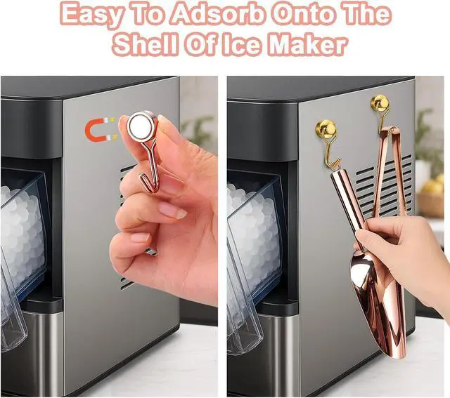Alt view image 3 of 7 - Stainless Steel Ice Scoop for Freezer with Magnetic Hook & Ice Tongs | Ice Scoop for GE Profile Opal 2.0 Nugget Ice Maker, for Kitchen Bar Party Accessories (6OZ- Rose Gold)