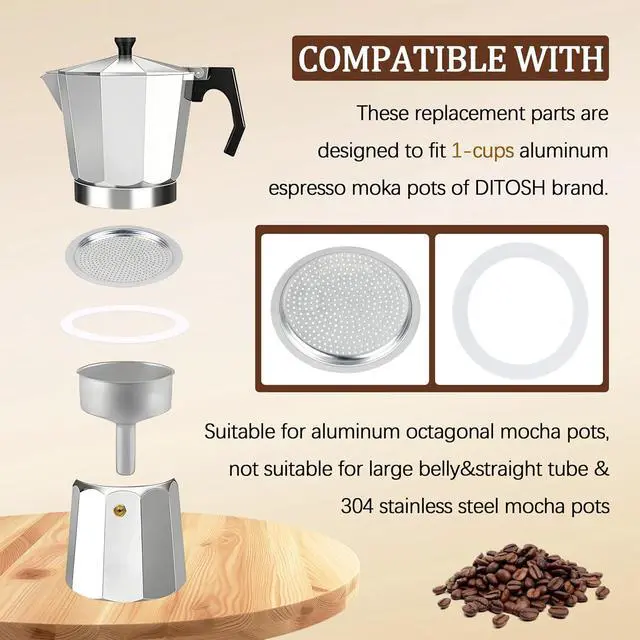 Alt view image 4 of 7 - Replacement Filter Set for 1 Cup Stove Top Espresso Maker Aluminum Filter | 3 Upgraded Silicone Sealing Rings, Silicone Rings, 1 Filter Included