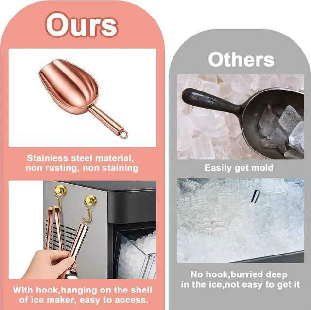 Alt view image 5 of 7 - Stainless Steel Ice Scoop for Freezer with Magnetic Hook & Ice Tongs | Ice Scoop for GE Profile Opal 2.0 Nugget Ice Maker, for Kitchen Bar Party Accessories (6OZ- Rose Gold)
