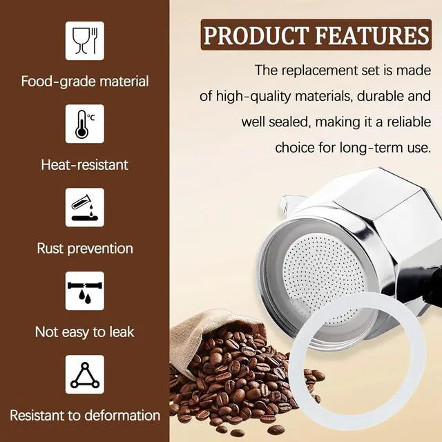 Alt view image 5 of 7 - Replacement Filter Set for 1 Cup Stove Top Espresso Maker Aluminum Filter | 3 Upgraded Silicone Sealing Rings, Silicone Rings, 1 Filter Included