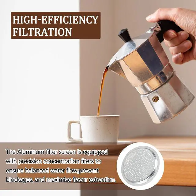 Alt view image 7 of 7 - Replacement Filter Set for 1 Cup Stove Top Espresso Maker Aluminum Filter | 3 Upgraded Silicone Sealing Rings, Silicone Rings, 1 Filter Included