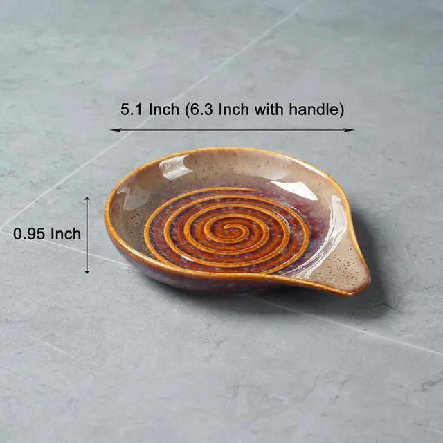 Alt view image 4 of 6 - Ceramic Spoon Rest for Stove Top,Large Spoon Holder, Cooking Utensil Rest for Kitchen Counter, Farmhouse Kitchen Accessories for Ladle, Spatula rest(6.3 Inch with handle) (Speckled Brown)