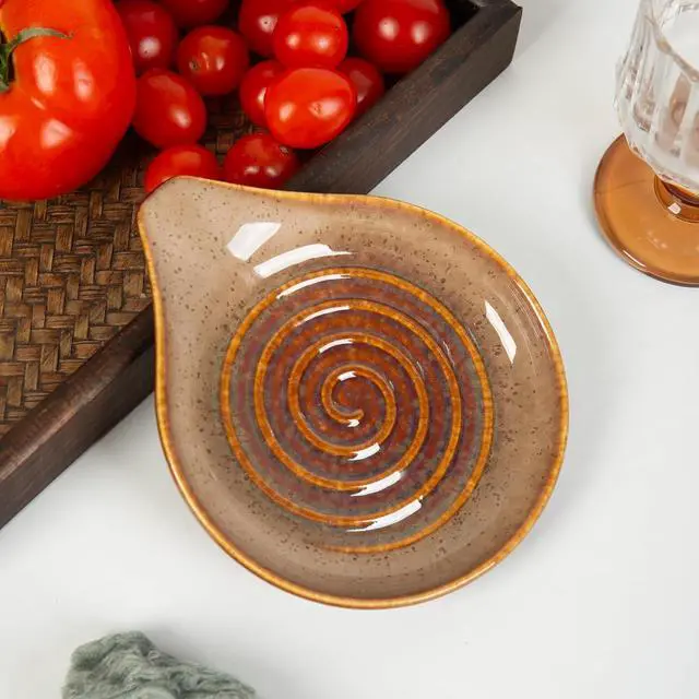 Alt view image 5 of 6 - Ceramic Spoon Rest for Stove Top,Large Spoon Holder, Cooking Utensil Rest for Kitchen Counter, Farmhouse Kitchen Accessories for Ladle, Spatula rest(6.3 Inch with handle) (Speckled Brown)