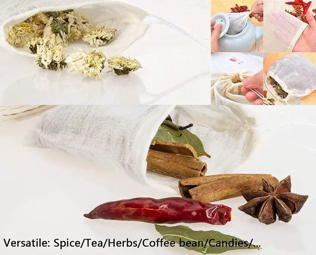 Alt view image 2 of 7 - 20 Pcs Natural Cotton Muslin Drawstring Bags, 6 x 4 Inches | Unbleached Cotton, Straining Herbs Cheesecloth, Coffee Tea Brew, Soup Gravy Broth Stew, Bone Broth & Spice Bags
