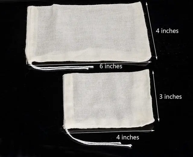 Alt view image 4 of 7 - 20 Pcs Natural Cotton Muslin Drawstring Bags, 6 x 4 Inches | Unbleached Cotton, Straining Herbs Cheesecloth, Coffee Tea Brew, Soup Gravy Broth Stew, Bone Broth & Spice Bags
