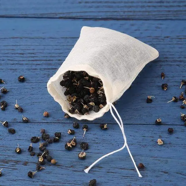 Alt view image 5 of 7 - Natural Cotton Muslin Drawstring Bags, 20 Pcs, 4 x 3 Inches | Unbleached Cotton, Straining Herbs Cheesecloth, For Coffee Tea Brew, Soup Gravy Broth Stew, Bone Broth & Spice