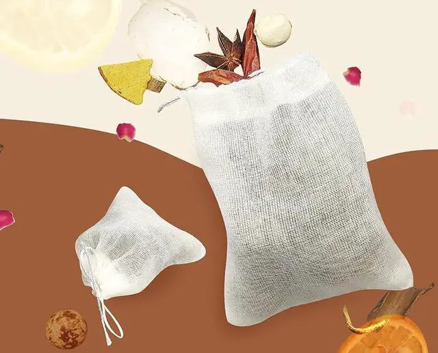 Alt view image 6 of 7 - Natural Cotton Muslin Drawstring Bags, 20 Pcs, 4 x 3 Inches | Unbleached Cotton, Straining Herbs Cheesecloth, For Coffee Tea Brew, Soup Gravy Broth Stew, Bone Broth & Spice