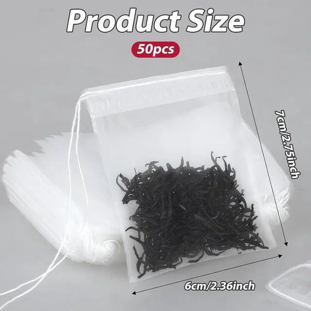 Alt view image 2 of 7 - 50Pcs Loose Tea Bags Tea Filter Bags Disposable Mesh Small Drawstring Empty Tea Bags for Coffee, Spice Sachet, Bath Cooking 2.36 x 2.75 Inch