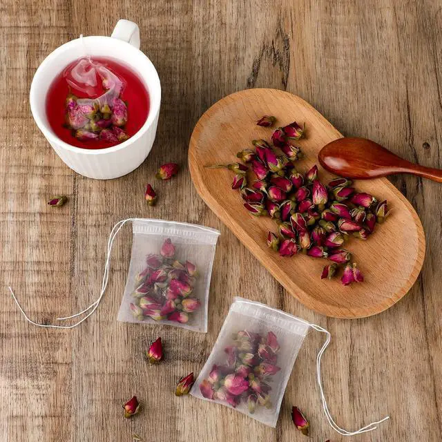 Alt view image 4 of 7 - 50Pcs Loose Tea Bags Tea Filter Bags Disposable Mesh Small Drawstring Empty Tea Bags for Coffee, Spice Sachet, Bath Cooking 2.36 x 2.75 Inch