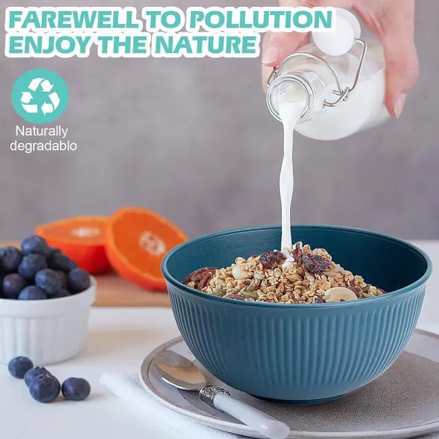 Alt view image 2 of 7 - Unbreakable Cereal Bowls 24 oz, Plastic Reusable Light Weight Bowl, Set of 6,Lightweight Bowls Made of Wheat Straw Fiber Ideal for Salad, Soup, Ramen, Noodles, Oatmeal, Rice,Snack