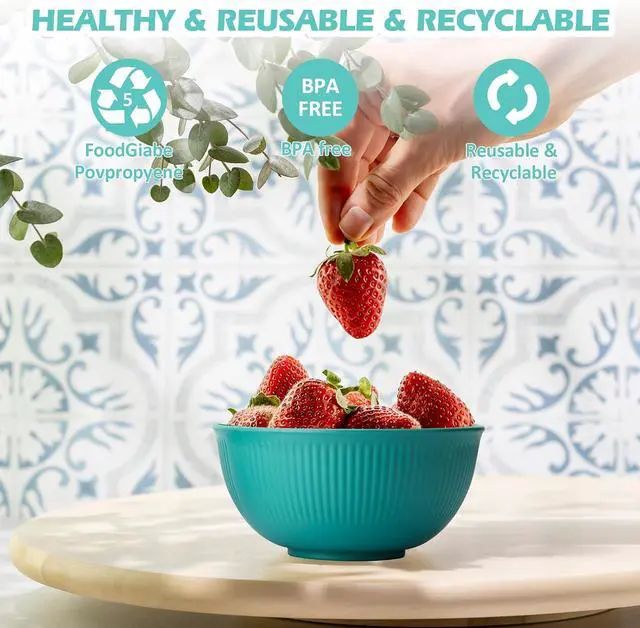 Alt view image 6 of 7 - Unbreakable Cereal Bowls 24 oz, Plastic Reusable Light Weight Bowl, Set of 6,Lightweight Bowls Made of Wheat Straw Fiber Ideal for Salad, Soup, Ramen, Noodles, Oatmeal, Rice,Snack