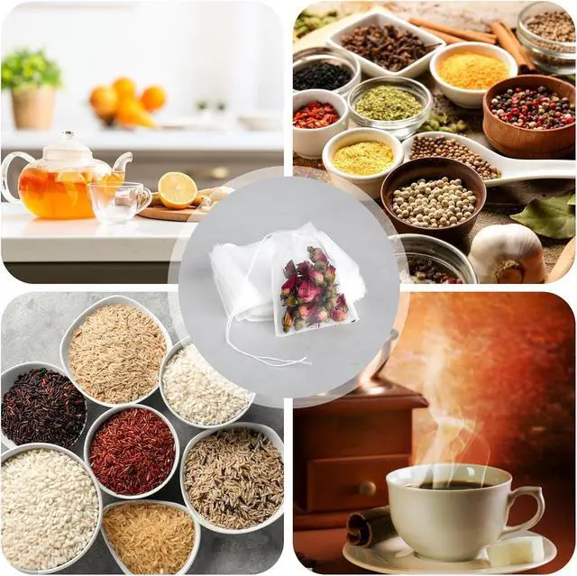 Alt view image 7 of 7 - 50Pcs Loose Tea Bags Tea Filter Bags Disposable Mesh Small Drawstring Empty Tea Bags for Coffee, Spice Sachet, Bath Cooking 2.36 x 2.75 Inch