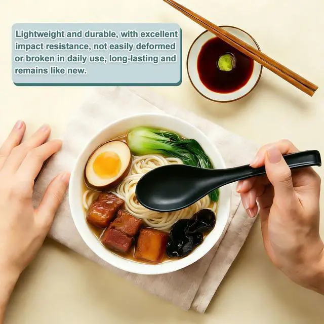 Alt view image 3 of 7 - Kyraton Asian Soup Spoon Set of 24 with Long Handle Easy to Hold, Unbreakable Plastic Japanese Spoon for Ramen, Chinese and Vietnamese Wonton, Pho Dumpling Miso, Rice, Soba, Noodle Soup Spoons