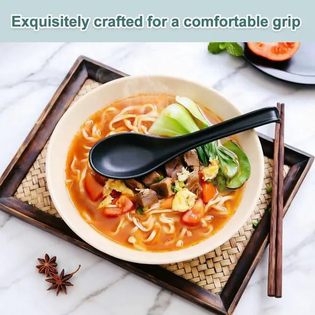 Alt view image 4 of 7 - Kyraton Asian Soup Spoon Set of 24 with Long Handle Easy to Hold, Unbreakable Plastic Japanese Spoon for Ramen, Chinese and Vietnamese Wonton, Pho Dumpling Miso, Rice, Soba, Noodle Soup Spoons