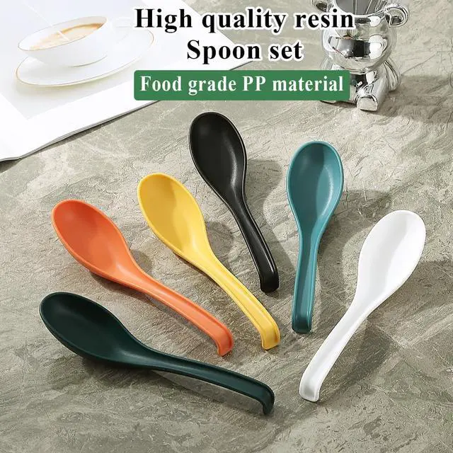 Alt view image 5 of 7 - Kyraton Asian Soup Spoon Set of 24 with Long Handle Easy to Hold, Unbreakable Plastic Japanese Spoon for Ramen, Chinese and Vietnamese Wonton, Pho Dumpling Miso, Rice, Soba, Noodle Soup Spoons