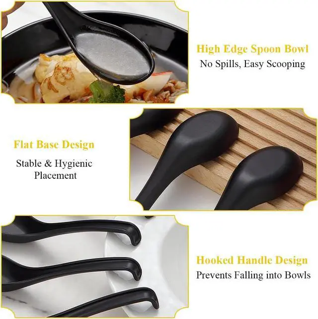 Alt view image 6 of 7 - Kyraton Asian Soup Spoon Set of 24 with Long Handle Easy to Hold, Unbreakable Plastic Japanese Spoon for Ramen, Chinese and Vietnamese Wonton, Pho Dumpling Miso, Rice, Soba, Noodle Soup Spoons