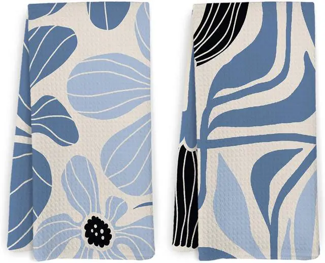 Main image of Boho Blue Floral Kitchen Towels and Dishcloths Set of 2, Light Blue Flowers Hand Towels, Boho Botanical Dish Towels, Blue Flower Decorative Hand Tea Towels for Bathroom Kitchen, 16x24 Inches