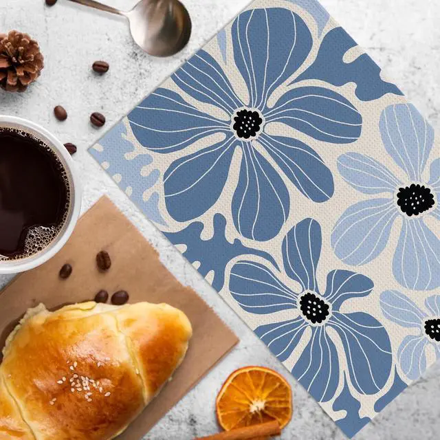 Alt view image 2 of 7 - Boho Blue Floral Kitchen Towels and Dishcloths Set of 2, Light Blue Flowers Hand Towels, Boho Botanical Dish Towels, Blue Flower Decorative Hand Tea Towels for Bathroom Kitchen, 16x24 Inches