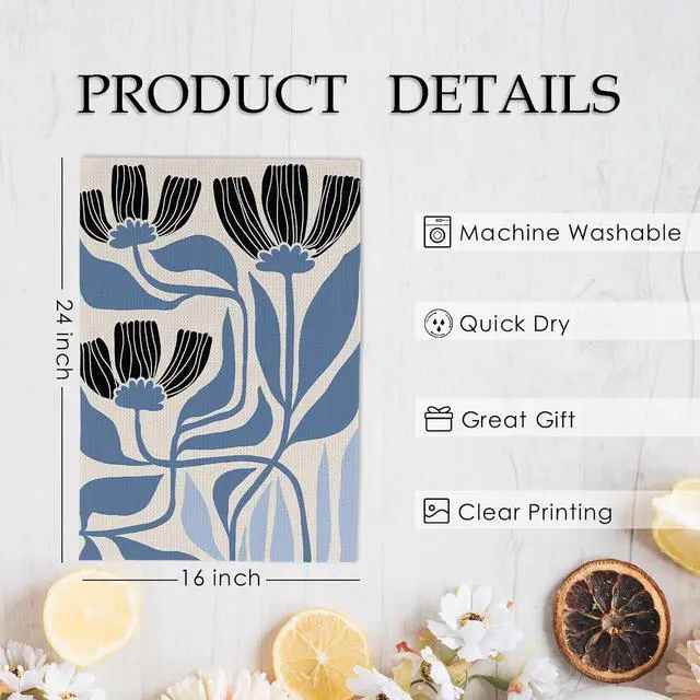 Alt view image 7 of 7 - Boho Blue Floral Kitchen Towels and Dishcloths Set of 2, Light Blue Flowers Hand Towels, Boho Botanical Dish Towels, Blue Flower Decorative Hand Tea Towels for Bathroom Kitchen, 16x24 Inches