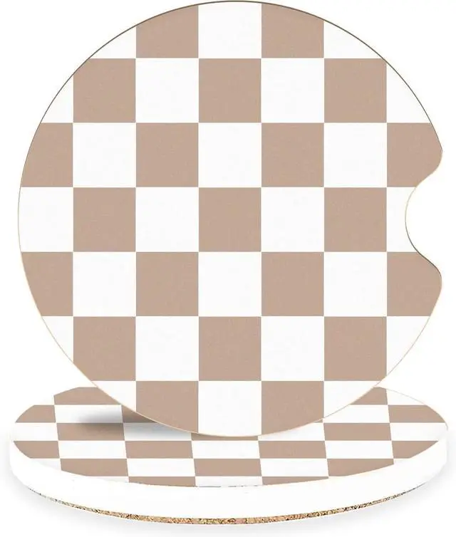 Main image of Ceramic Car Coasters Absorbent Car Cup Holder Coaster Set for Women, Cute Aesthetic Car Accessories for Girls, 2 Pack (Brown)